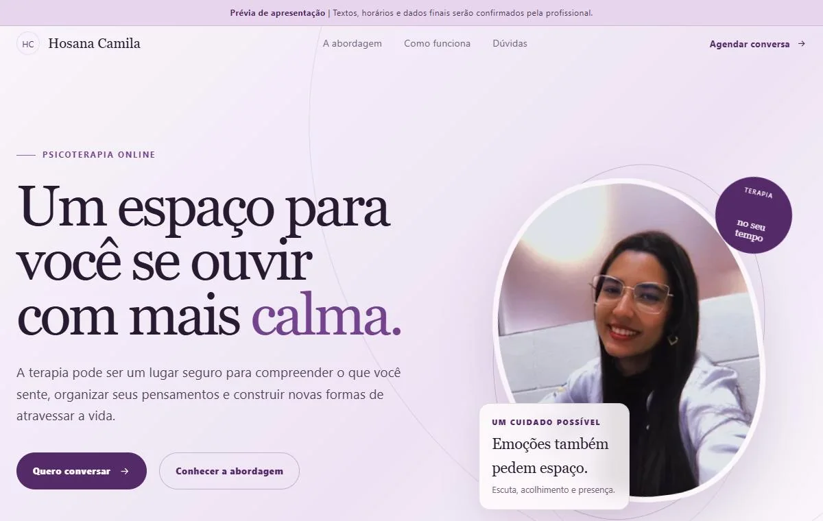 Pr&eacute;via do site de Hosana Camila